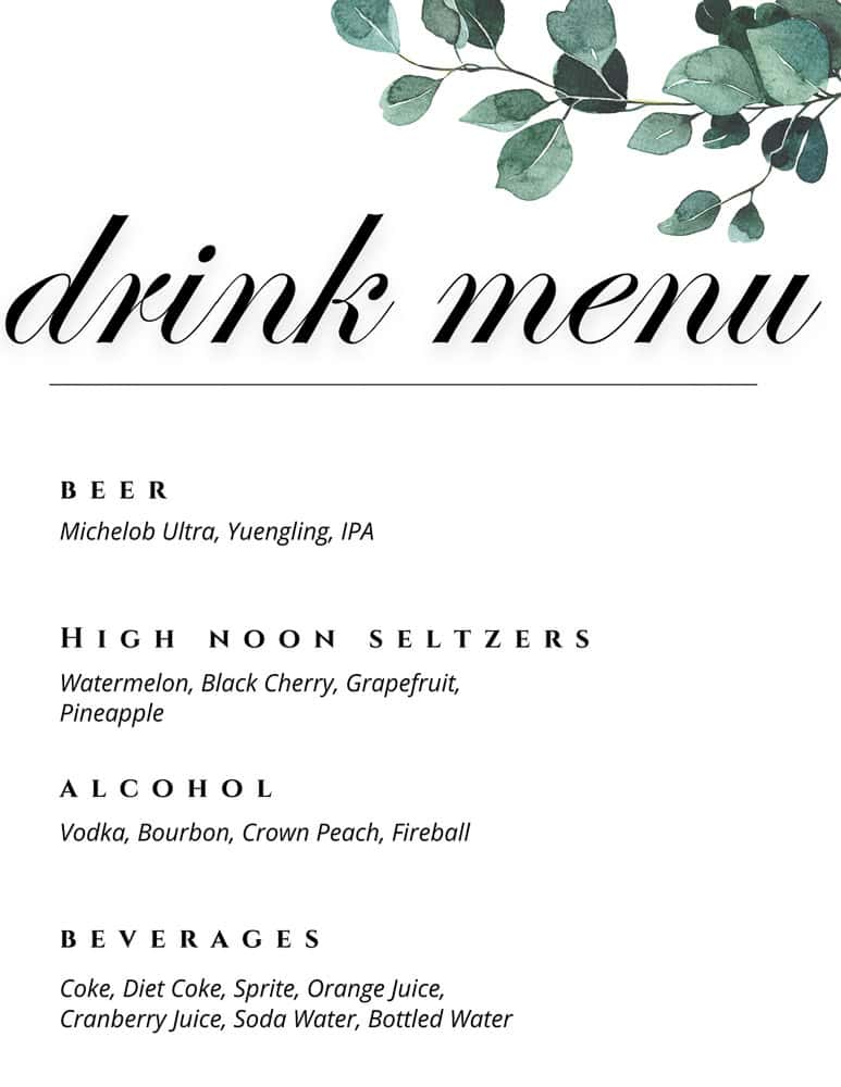 White Greenery Wedding Menu  – 1